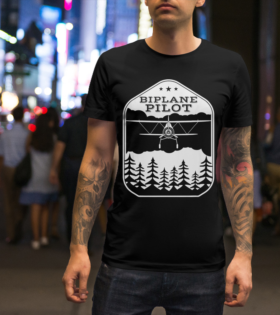 Biplane Pilot Aviation Flying Over Forest T-Shirt