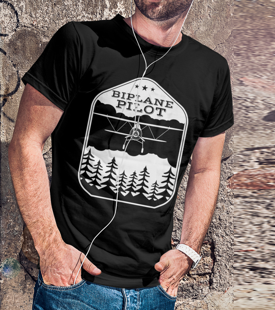Biplane Pilot Aviation Flying Over Forest T-Shirt