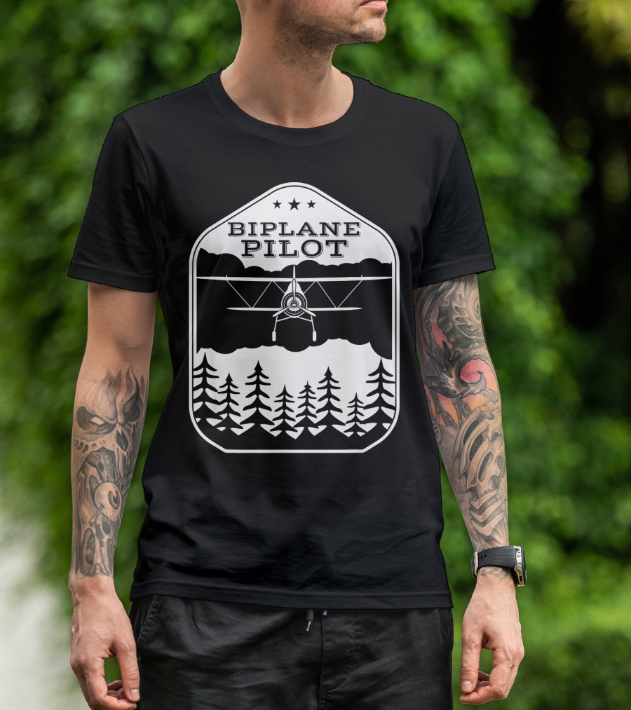 Biplane Pilot Aviation Flying Over Forest T-Shirt