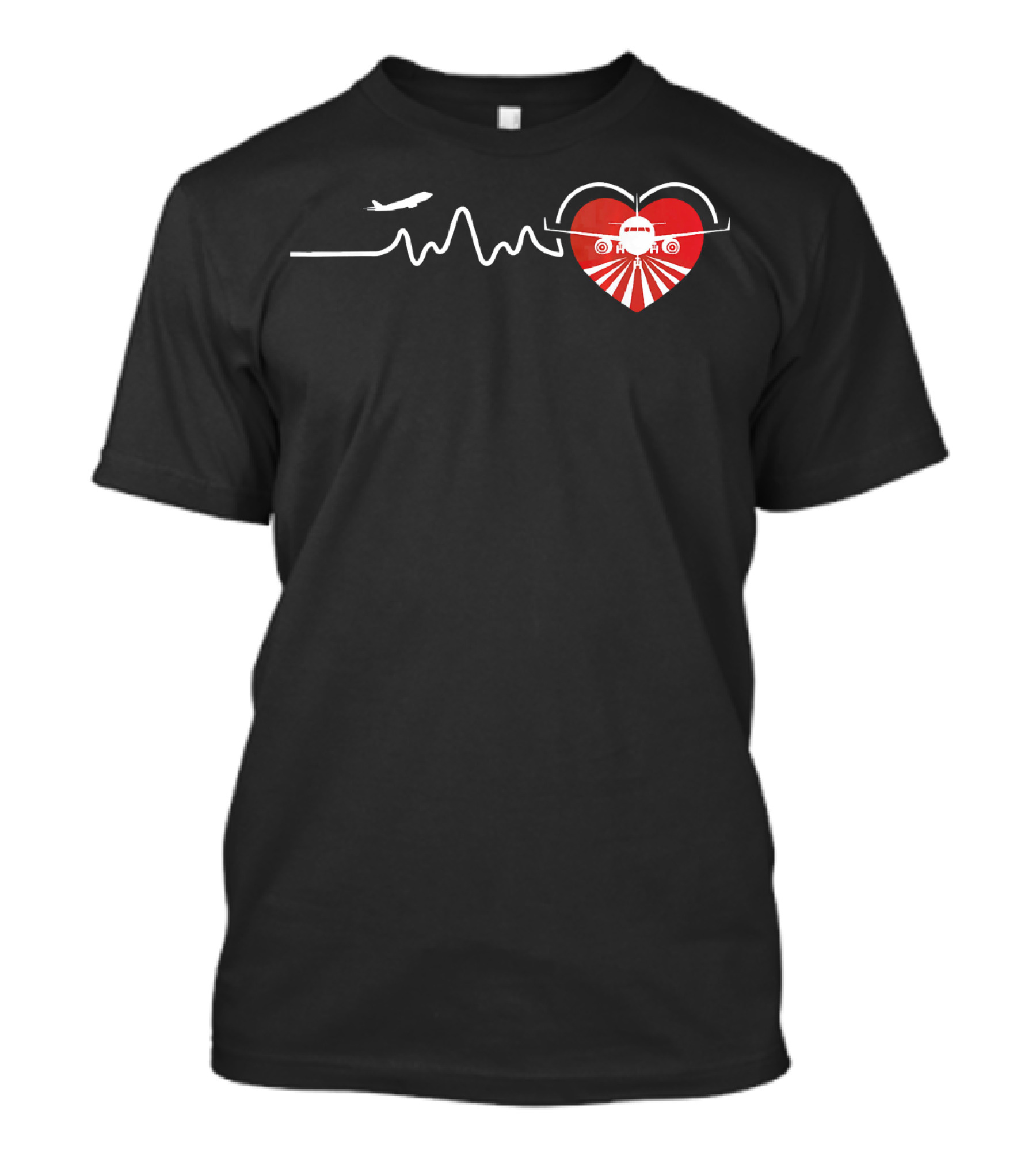 Heartbeat Airplane Pilot Travel Flying Heart T-Shirt