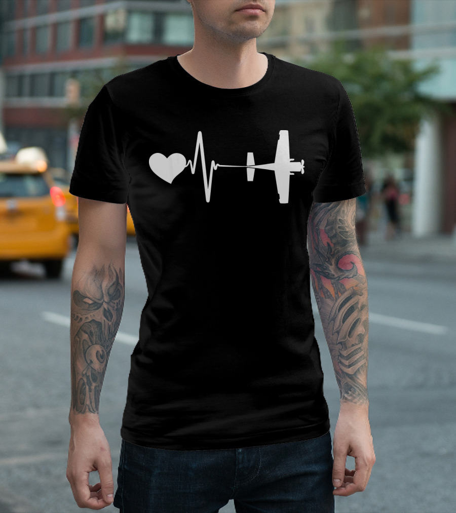 Heartbeat Love For Aircraft Flying Airplane Pilot T-Shirt