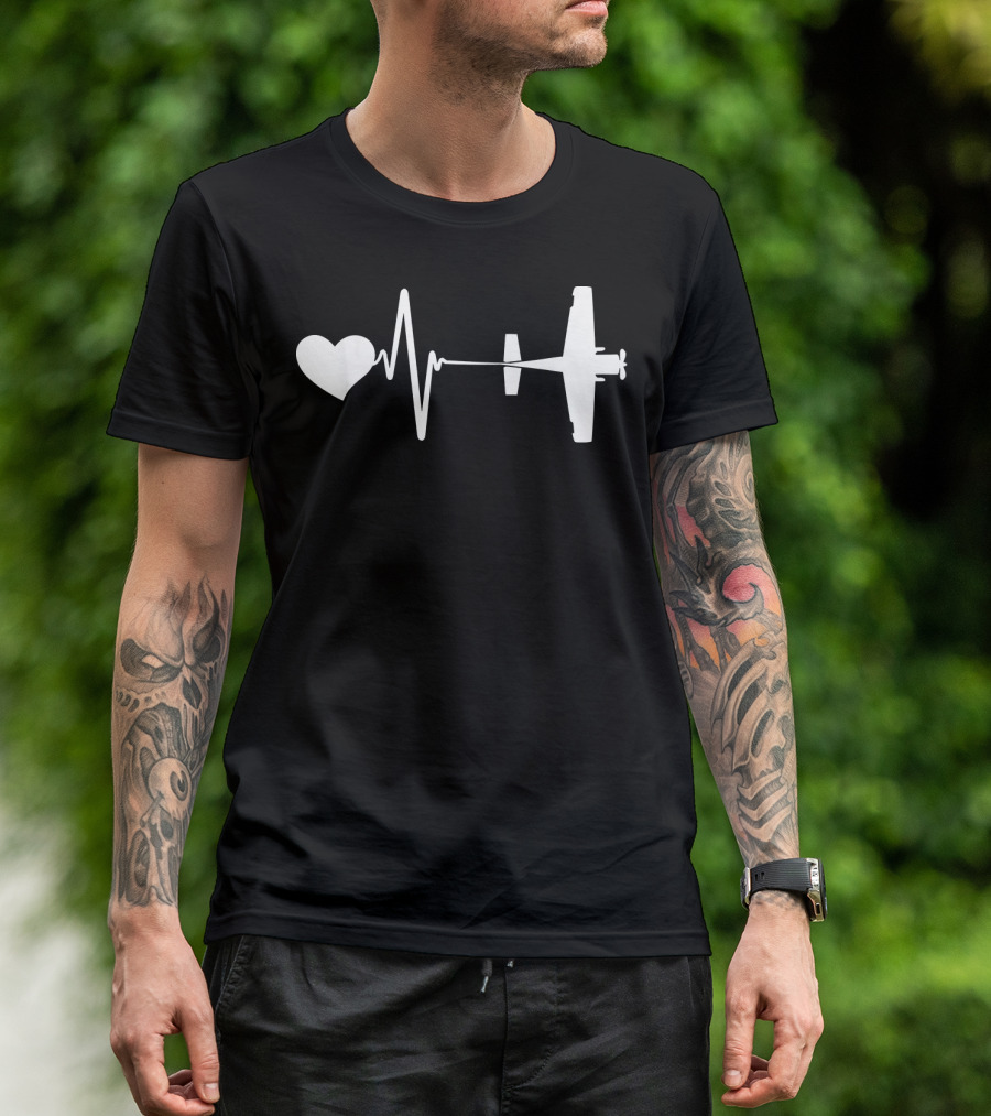 Heartbeat Love For Aircraft Flying Airplane Pilot T-Shirt
