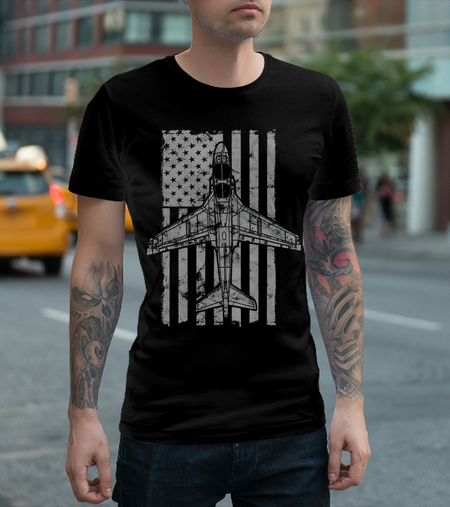 EA 6B Prowler Military Airplane American Flag Background T-Shirt