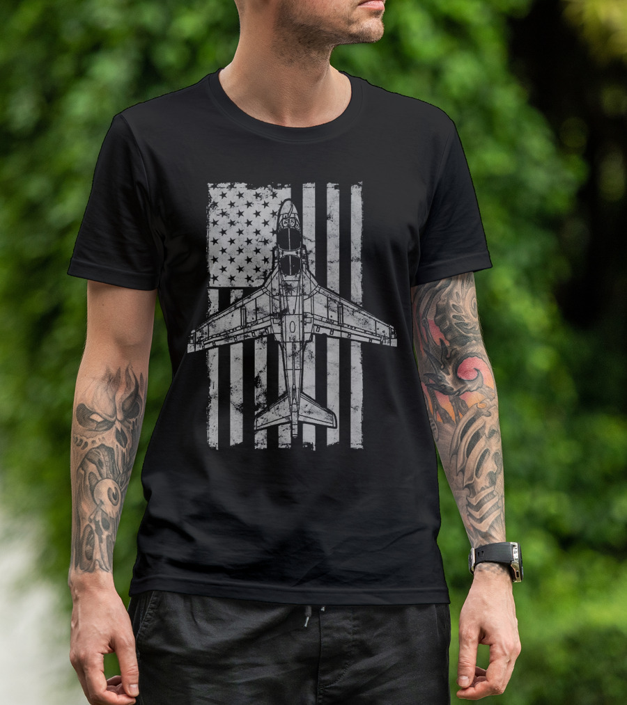 EA 6B Prowler Military Airplane American Flag Background T-Shirt