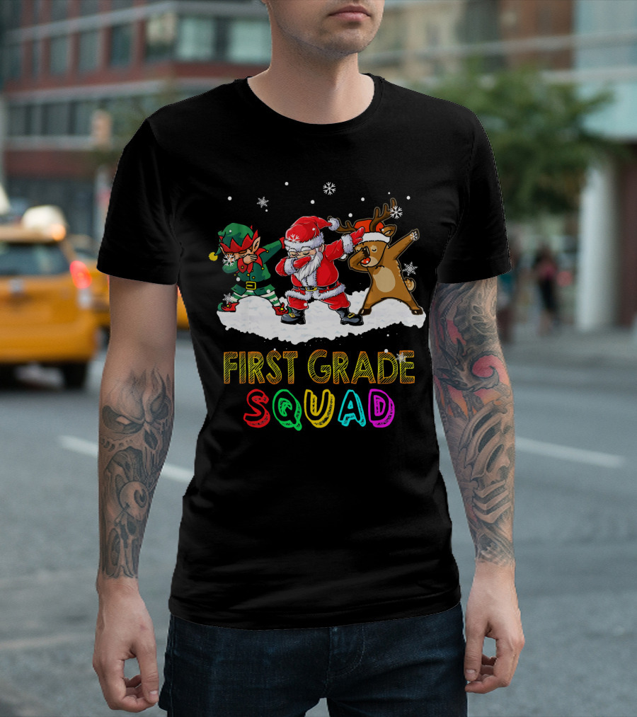 First Grade Christmas Squad Elf Santa Reindeer T-Shirt