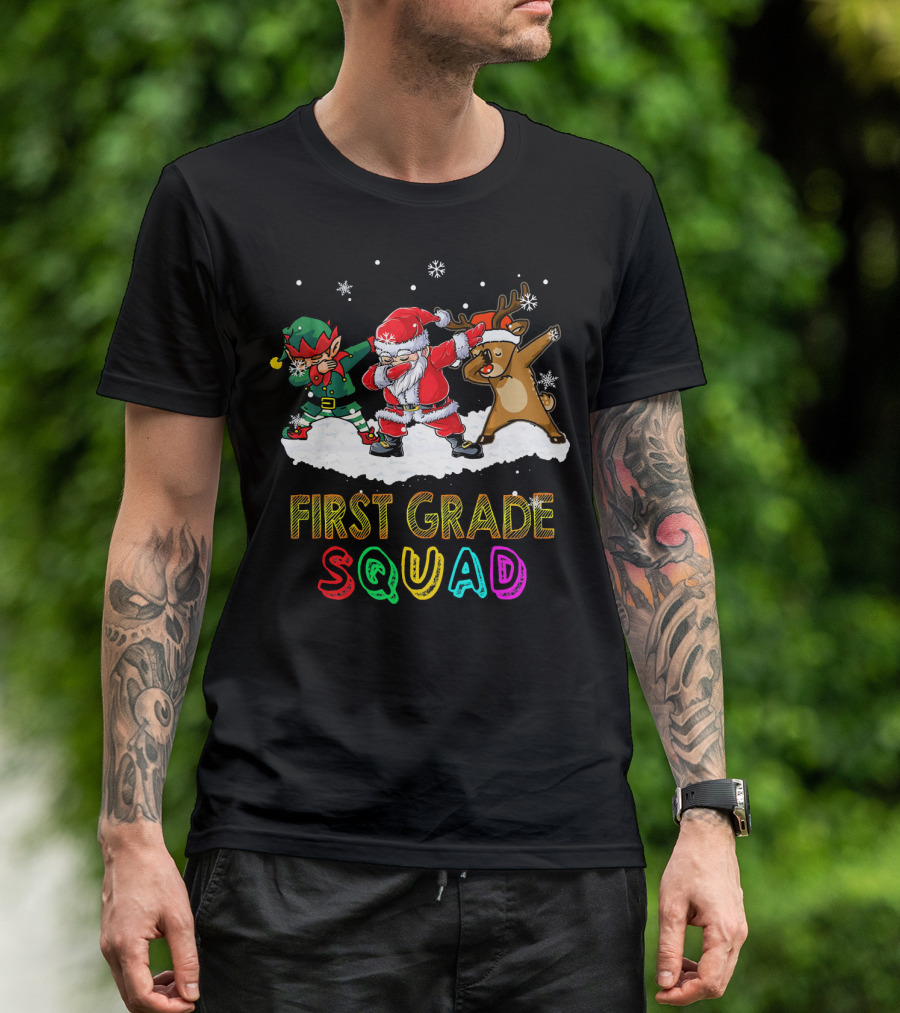 First Grade Christmas Squad Elf Santa Reindeer T-Shirt