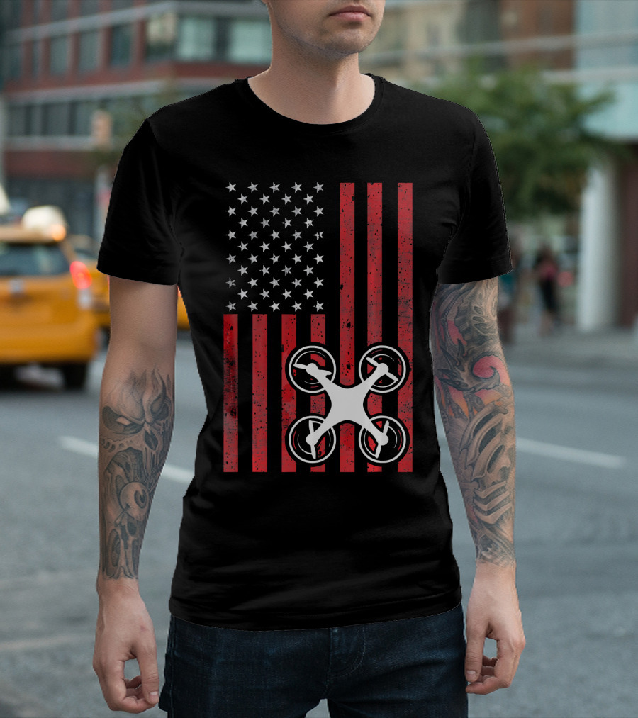 Drone Flag Patriotic Quadcopter UAS UAV American T-Shirt