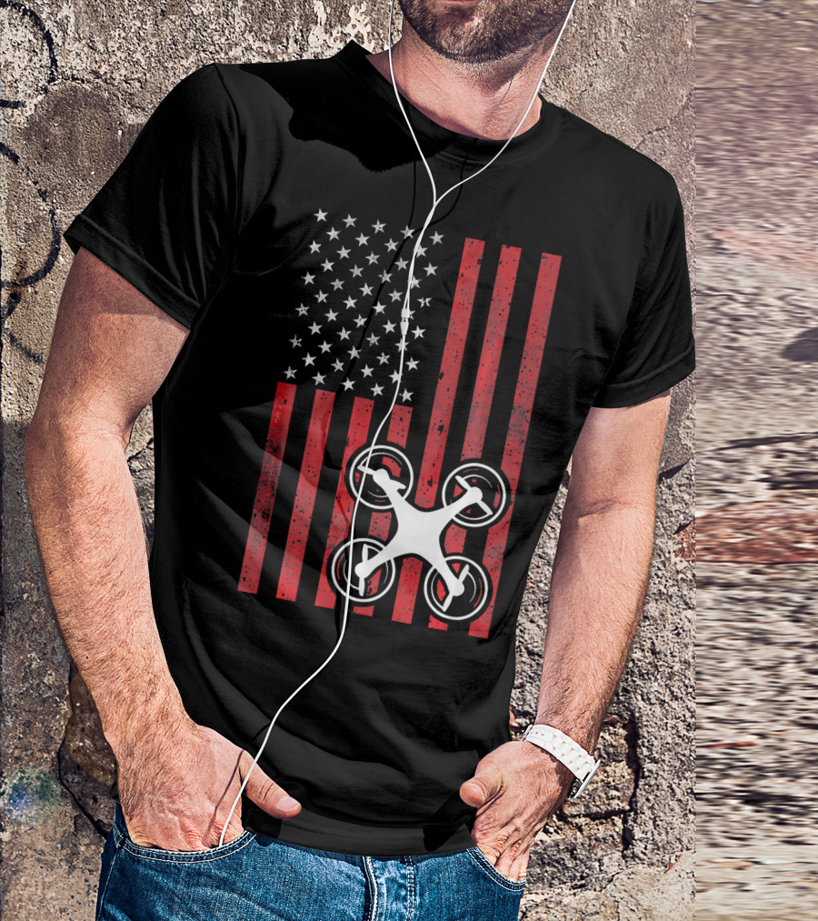 Drone Flag Patriotic Quadcopter UAS UAV American T-Shirt