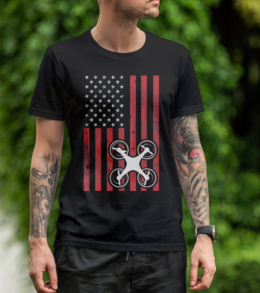 Drone Flag Patriotic Quadcopter UAS UAV American T-Shirt