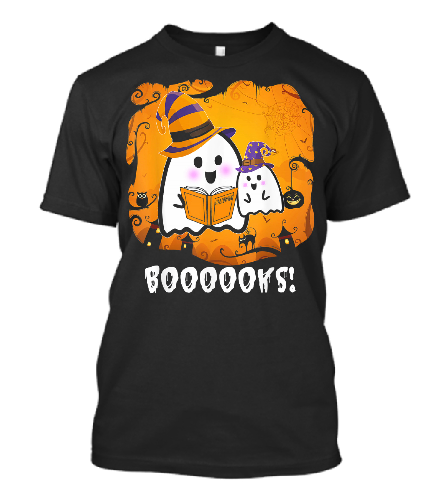 Funny Teacher Halloween Ghost Booooooks With Witch Hat On Spooky Night T-Shirt