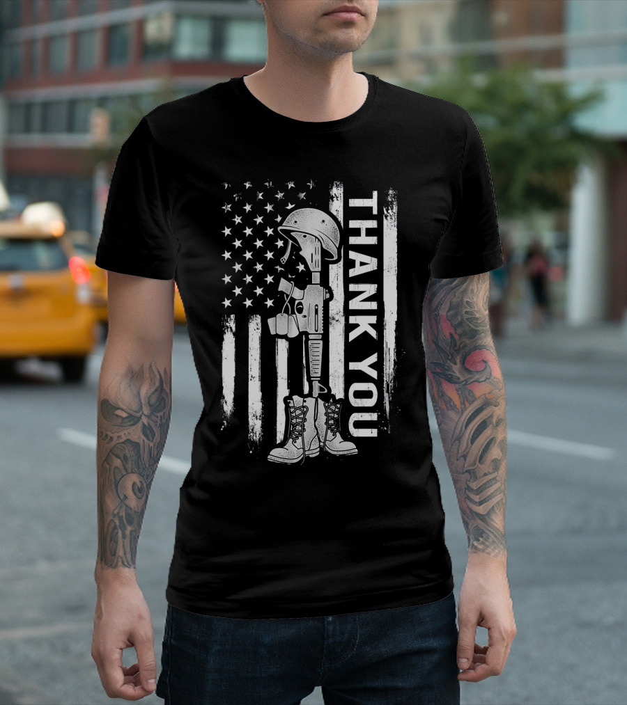 Thank You Distressed Memorial Day Flag Military T-Shirt
