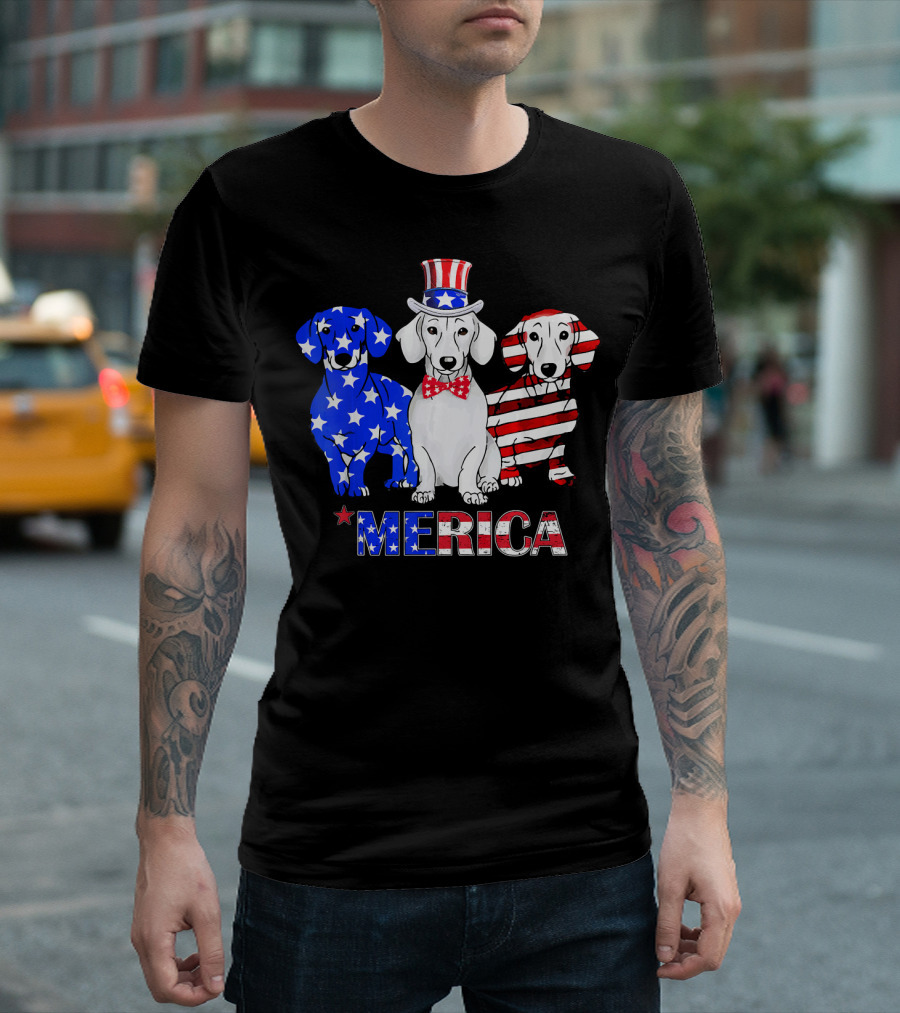 Dachshund USA Flag Patriotic Merica T-Shirt