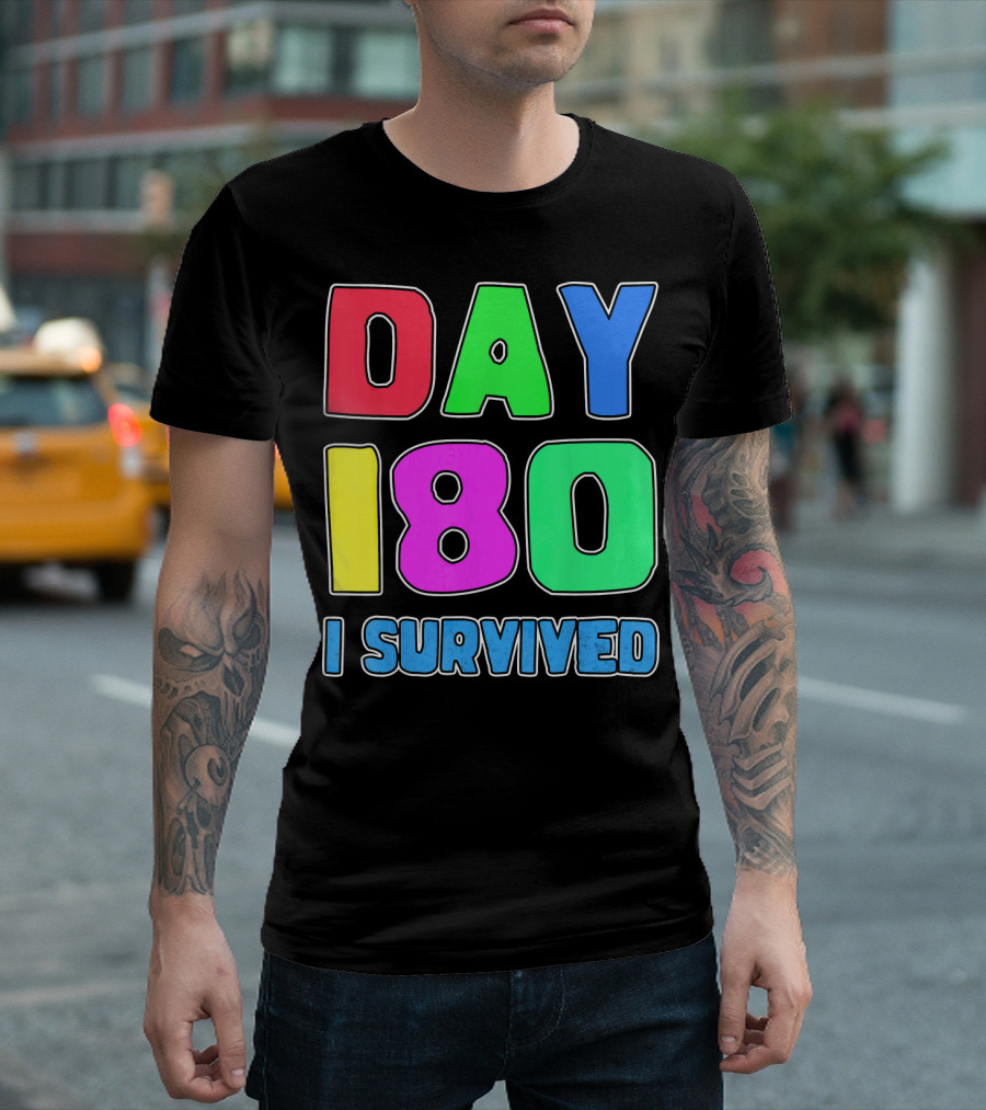 Day 180 I Survived Teacher Fun Bright T-Shirt