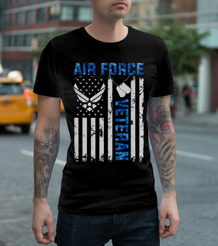 Air Force Veteran Distressed Flag Dog Tag USAF T-Shirt