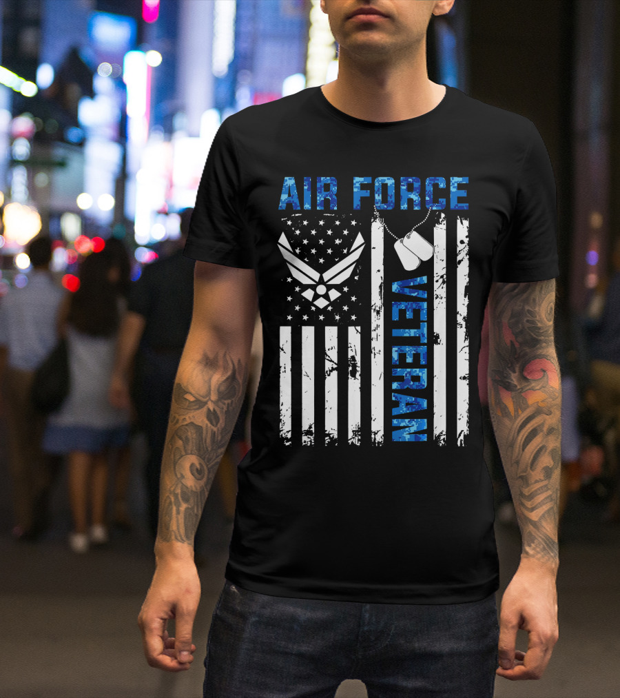 Air Force Veteran Distressed Flag Dog Tag USAF T-Shirt