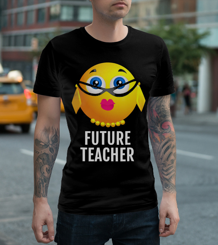 Future Teacher Emoji Teacher Emo Emoticon Glasses Pearl Necklace T-Shirt