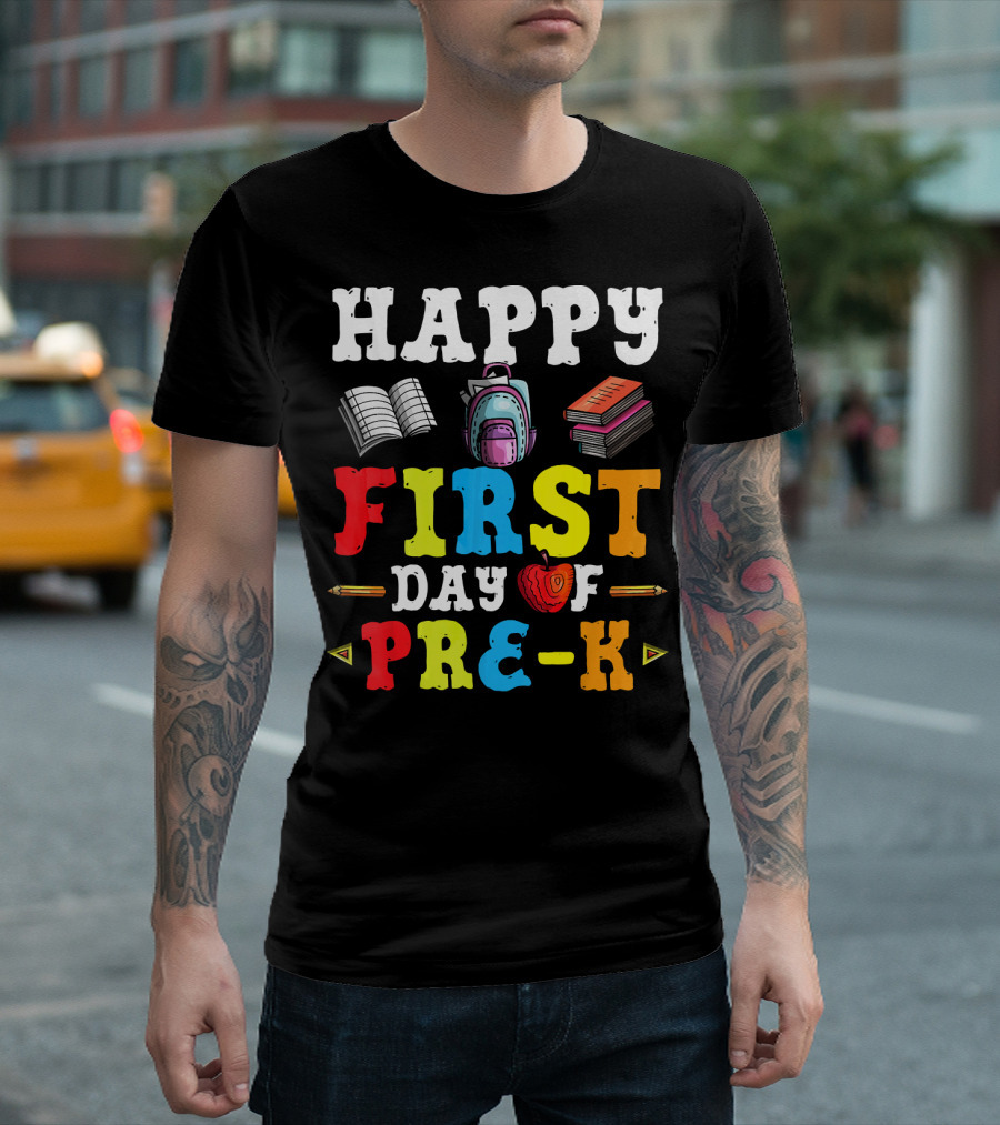 Happy First Day Of Pre K Colorful Back To School Kids Items T-Shirt