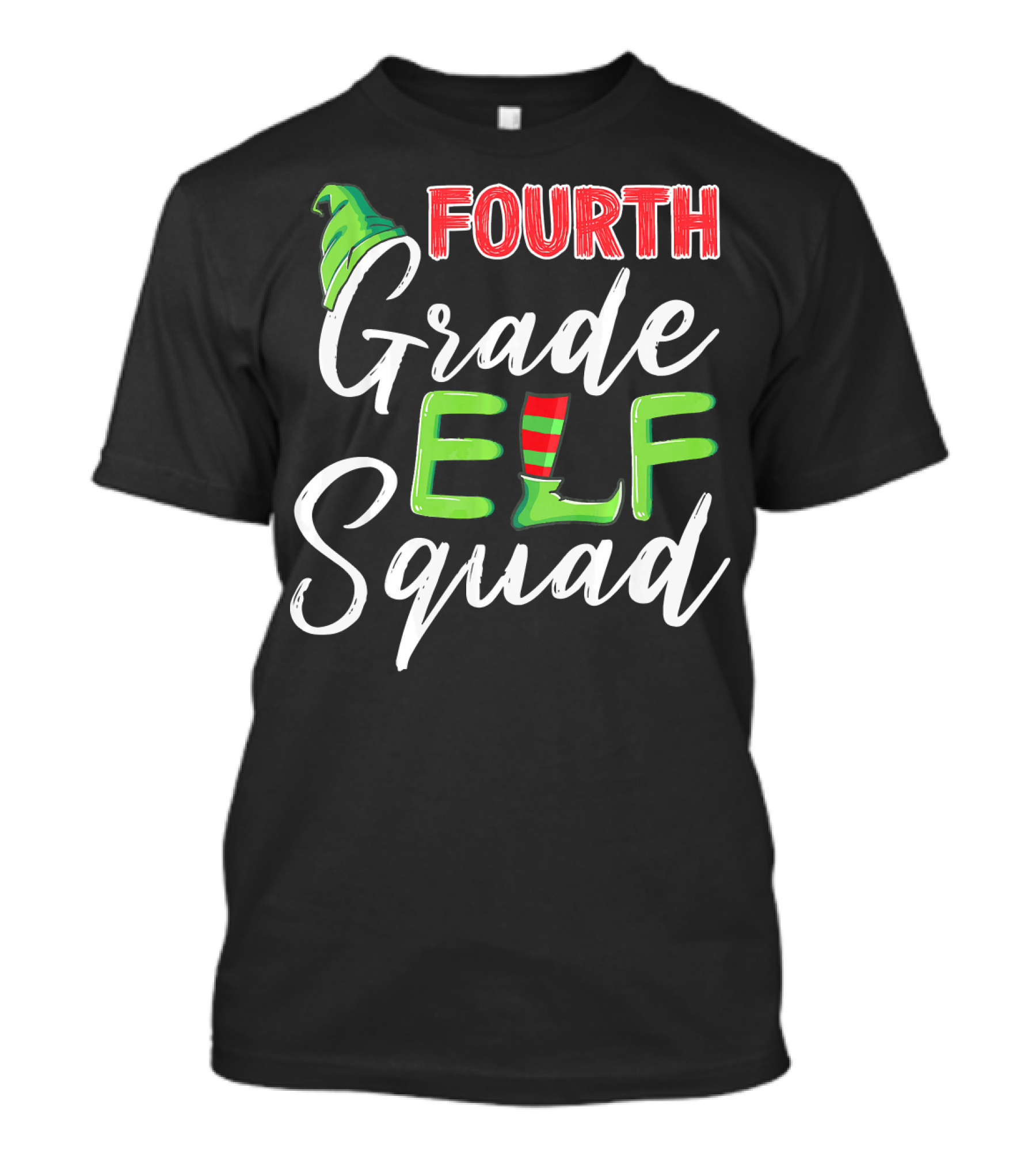 Fourth Grade Elf Squad Christmas Hat And Shoe T-Shirt