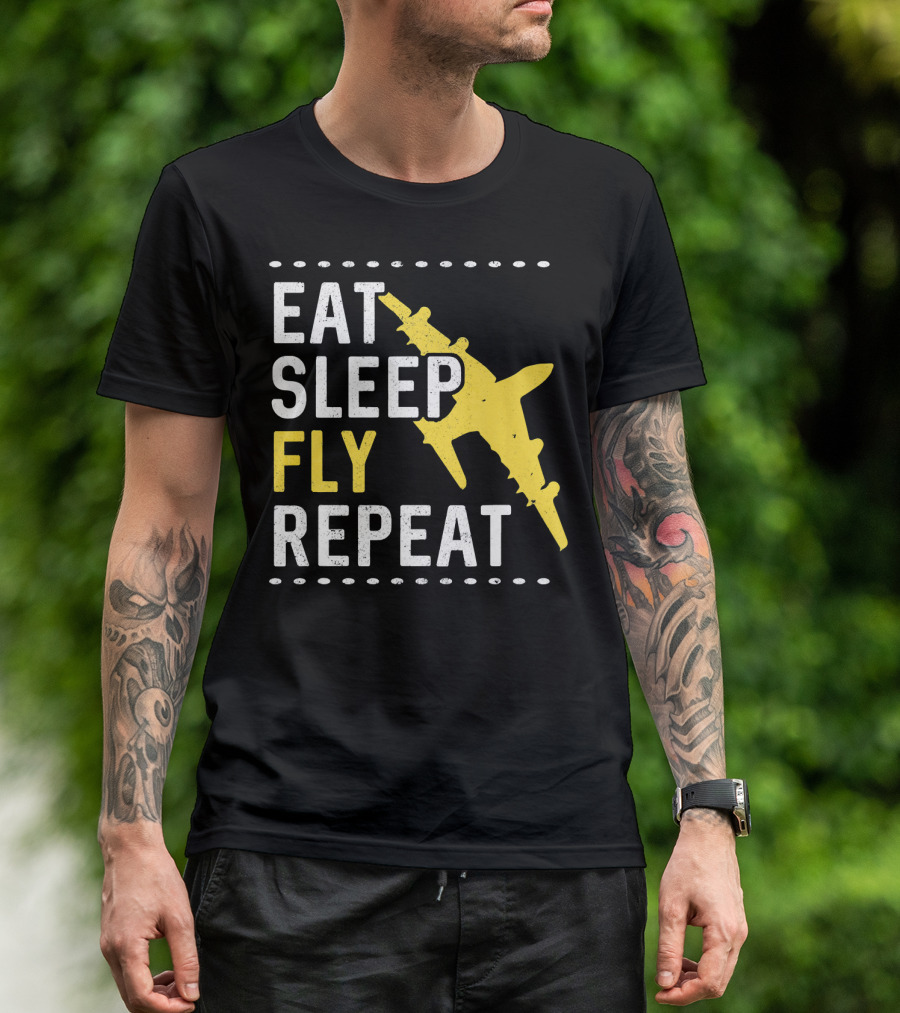 Eat Sleep Fly Repeat Airplane Enthusiast Adventure T-Shirt