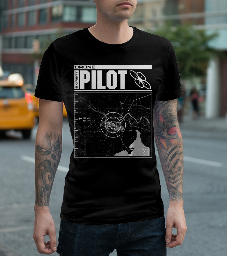 Drone Expert Pilot Flight Navigation Map with Propeller T-Shirt