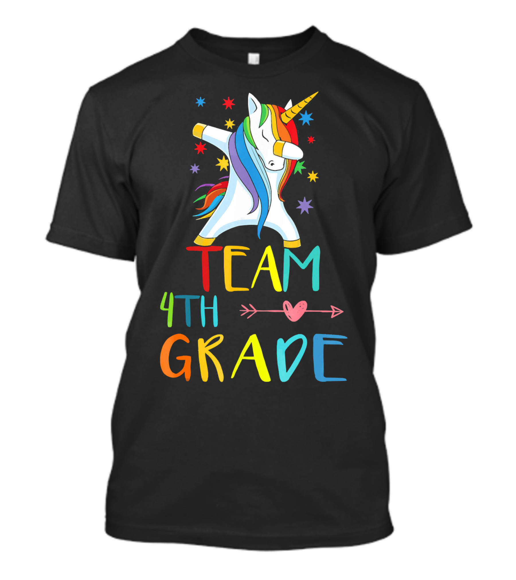 Team 4th Grade Unicorn Dabbing Rainbow Stars T-Shirt