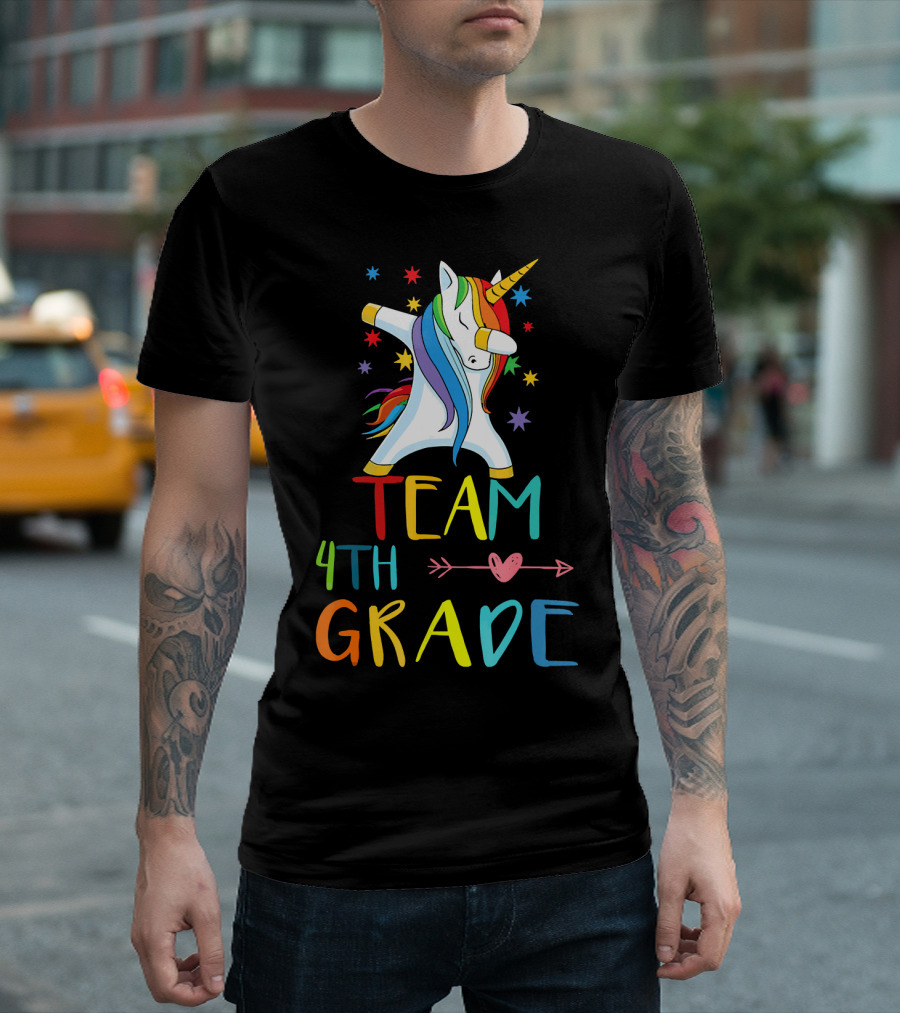 Team 4th Grade Unicorn Dabbing Rainbow Stars T-Shirt