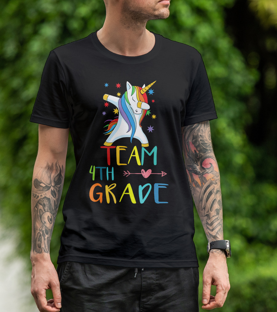 Team 4th Grade Unicorn Dabbing Rainbow Stars T-Shirt