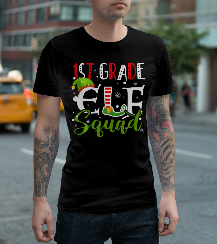 1st Grade Elf Squad Funny Elementary Christmas Tea T-Shirt