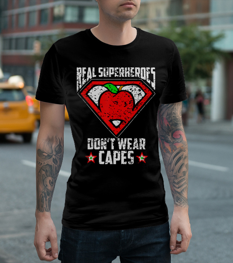 Real Superheroes Don't Wear Capes Apple Emblem T-Shirt