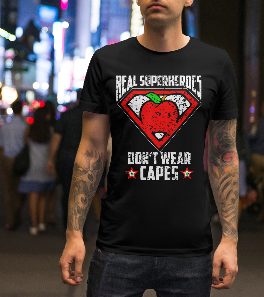 Real Superheroes Don't Wear Capes Apple Emblem T-Shirt