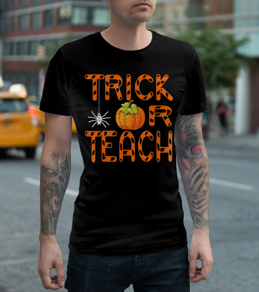 Trick or Teach Halloween Pumpkin and Spider T-Shirt