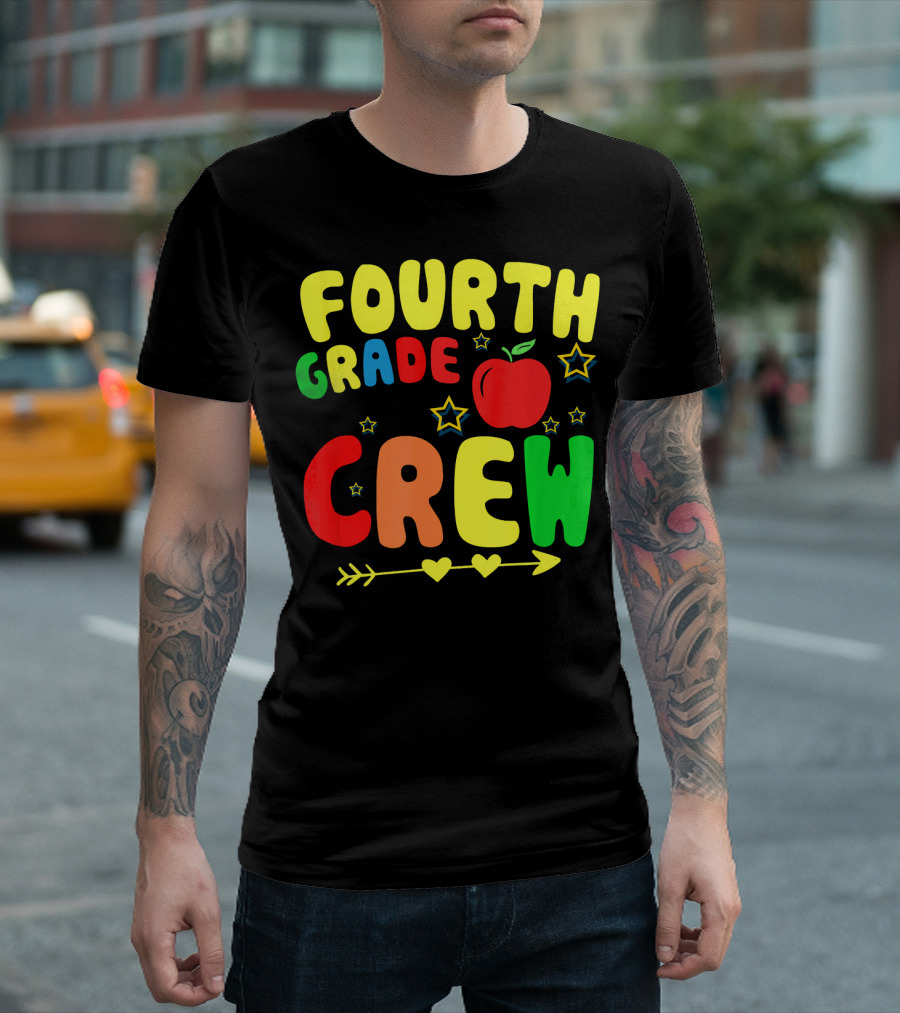 Fourth Grade Crew Funny Back to School Apple Stars T-Shirt