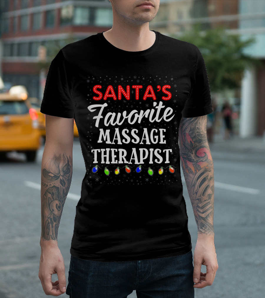Santa's Favorite Massage Therapist Christmas Lights T-Shirt