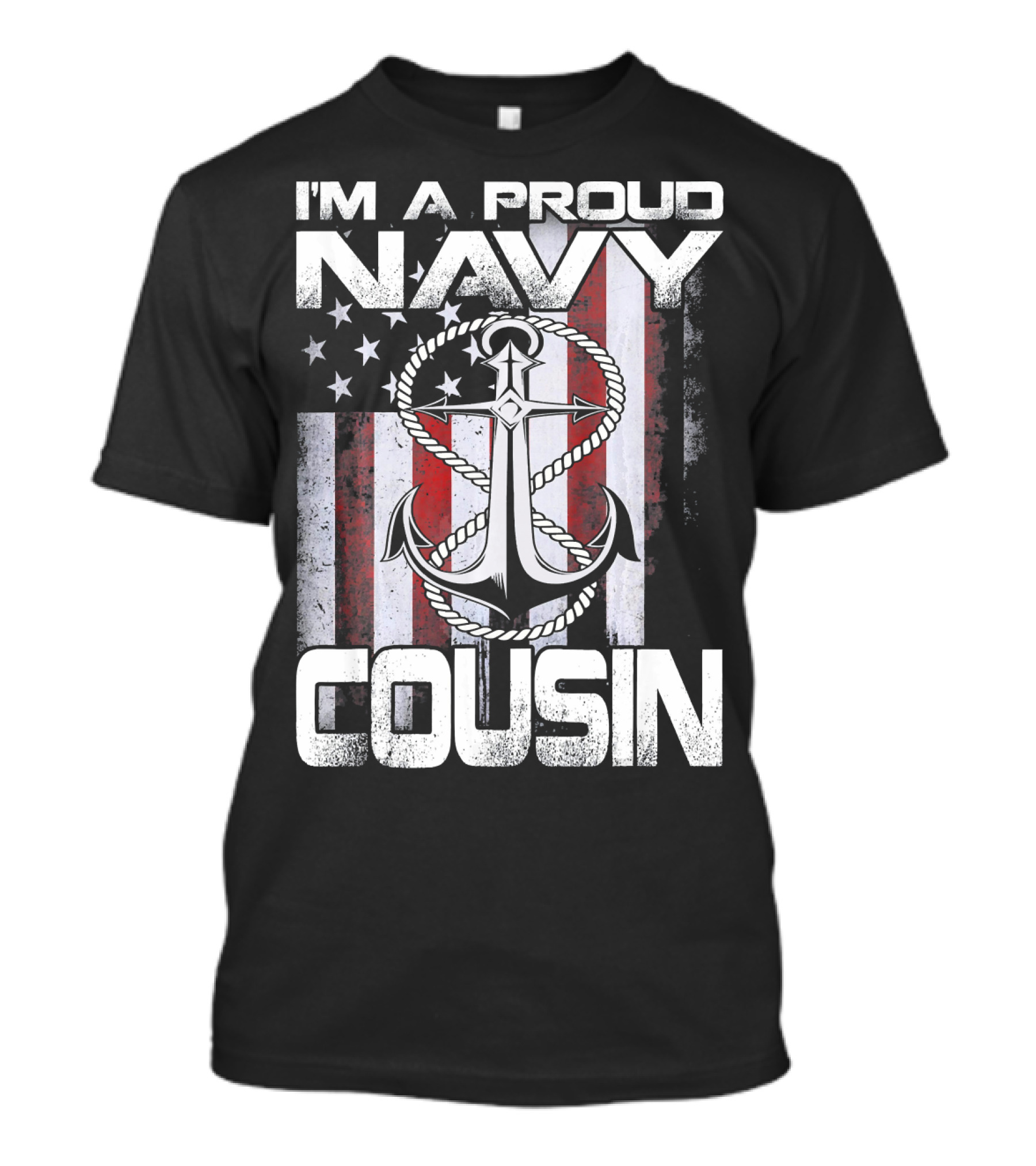 Proud Navy Cousin Anchor With Patriotic American Flag Background T-Shirt