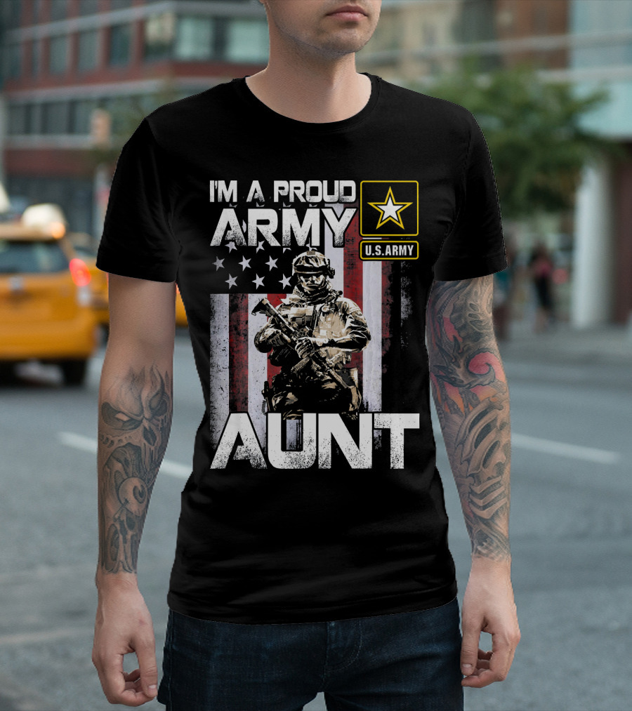 I'm A Proud U.S. Army Aunt Soldier Graphic With American Flag T-Shirt