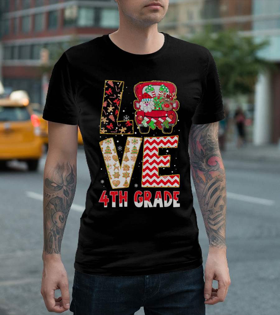 Love 4th Grade Christmas Cute Xmas Reindeer Holiday T-Shirt