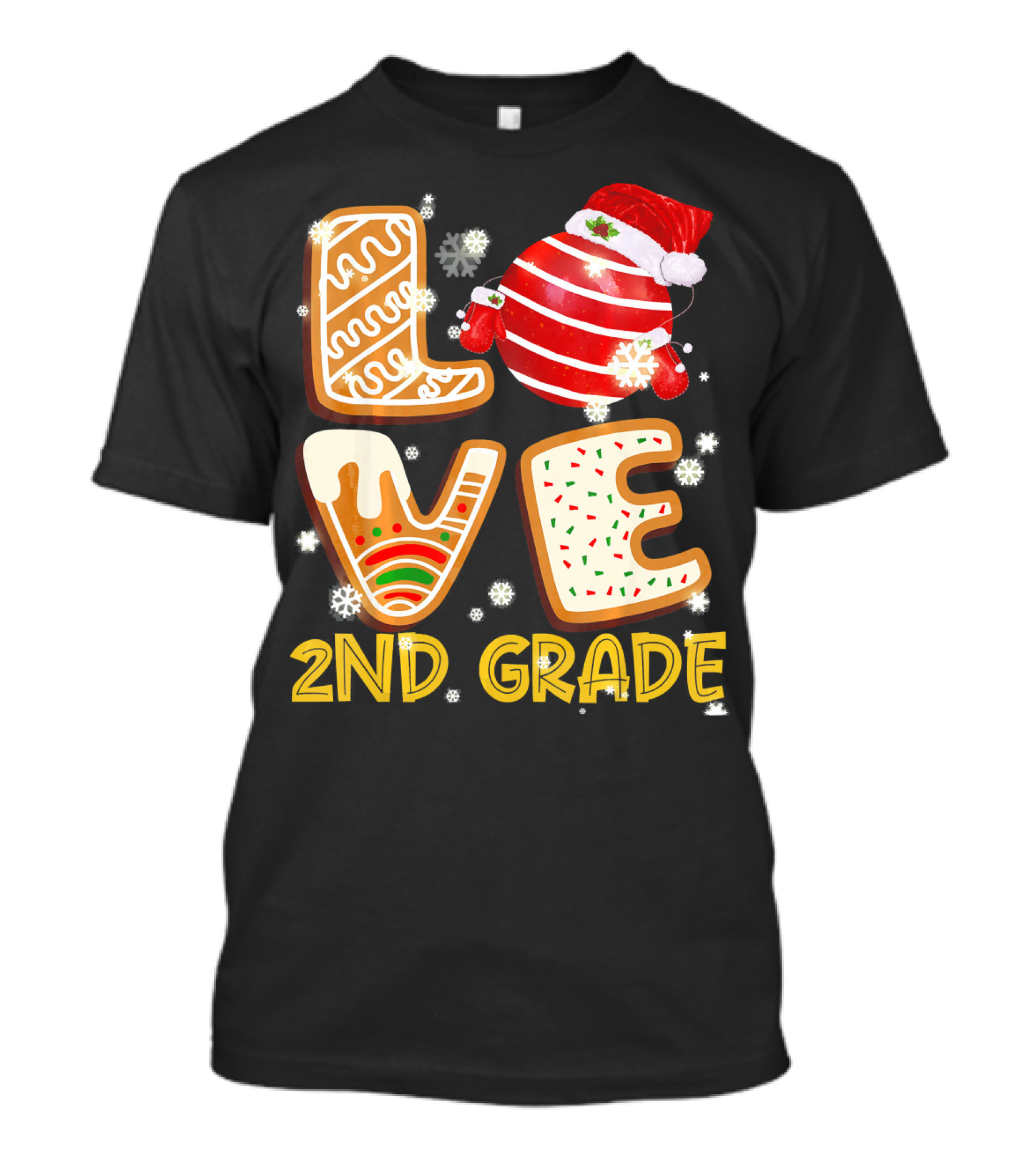 Love 2nd Grade Christmas Cookies With Santa Hat And Snowflakes T-Shirt