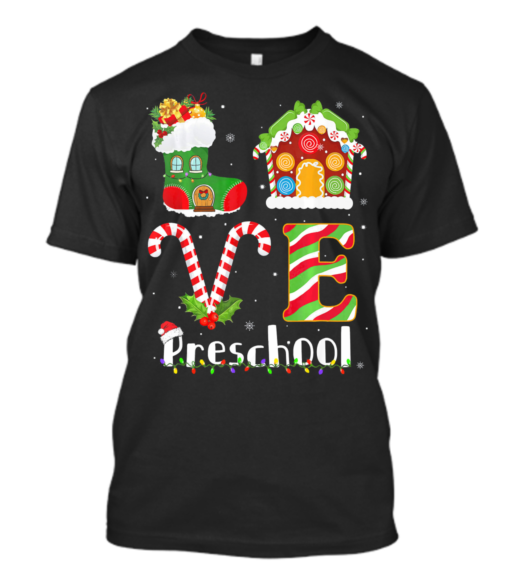 LOVE Preschool Christmas Teacher Costume Santa Gingerbread House Candy Cane T-Shirt