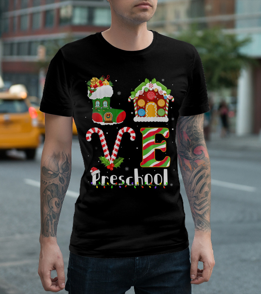 LOVE Preschool Christmas Teacher Costume Santa Gingerbread House Candy Cane T-Shirt