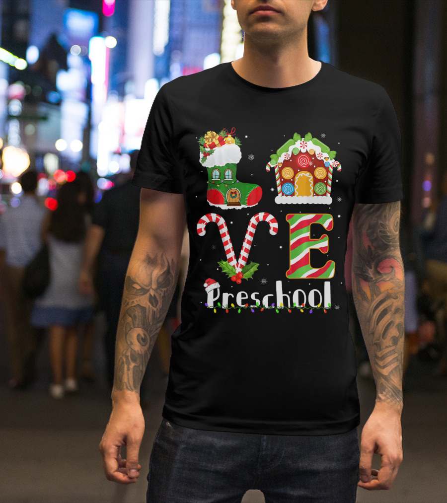 LOVE Preschool Christmas Teacher Costume Santa Gingerbread House Candy Cane T-Shirt