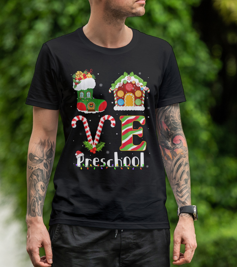 LOVE Preschool Christmas Teacher Costume Santa Gingerbread House Candy Cane T-Shirt