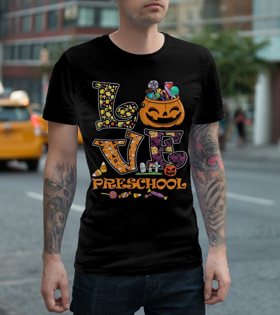 LOVE Preschool Spooky Pumpkin Candy Halloween T-Shirt