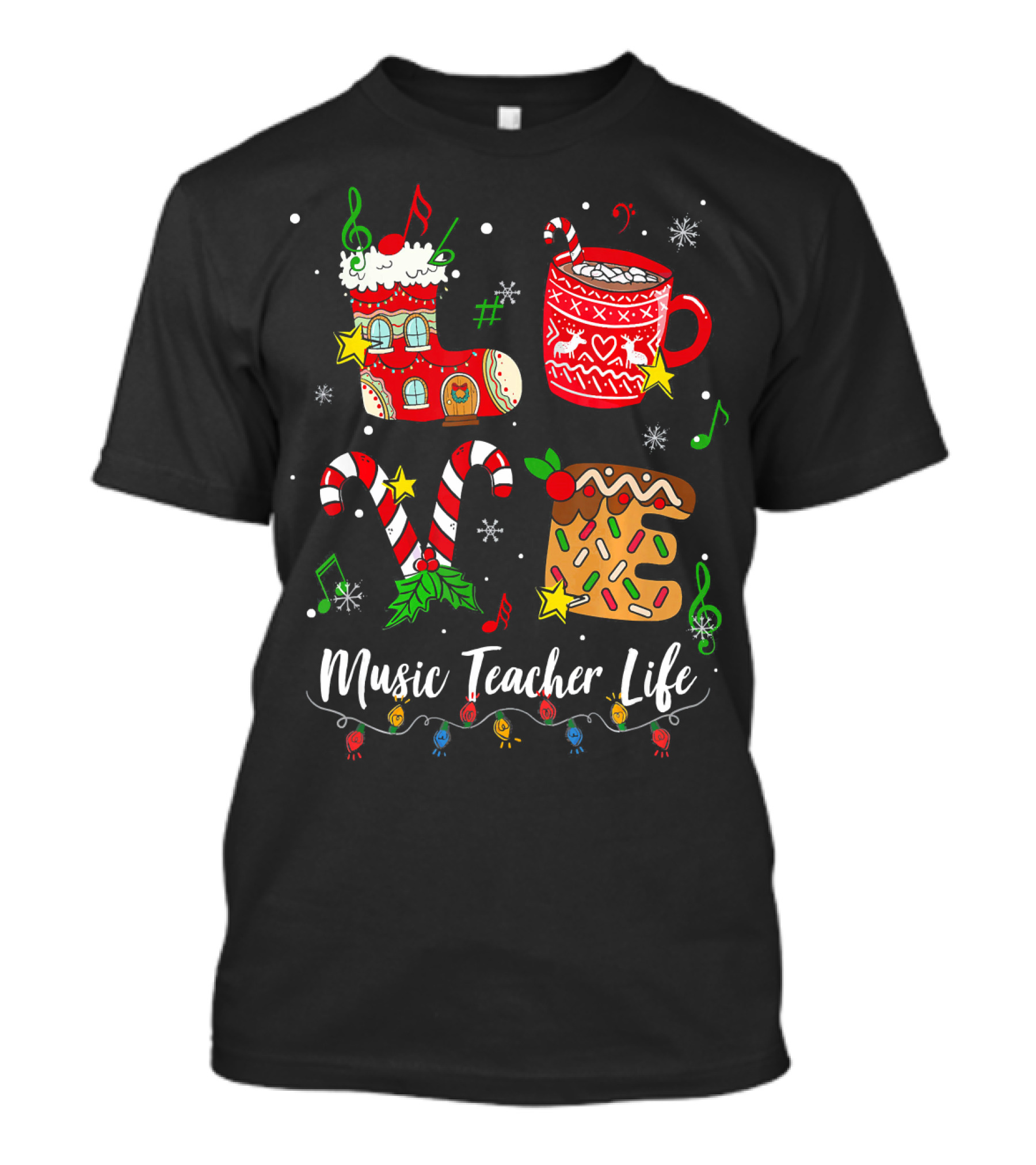 Music Teacher Life Christmas Holiday Festive Elements T-Shirt