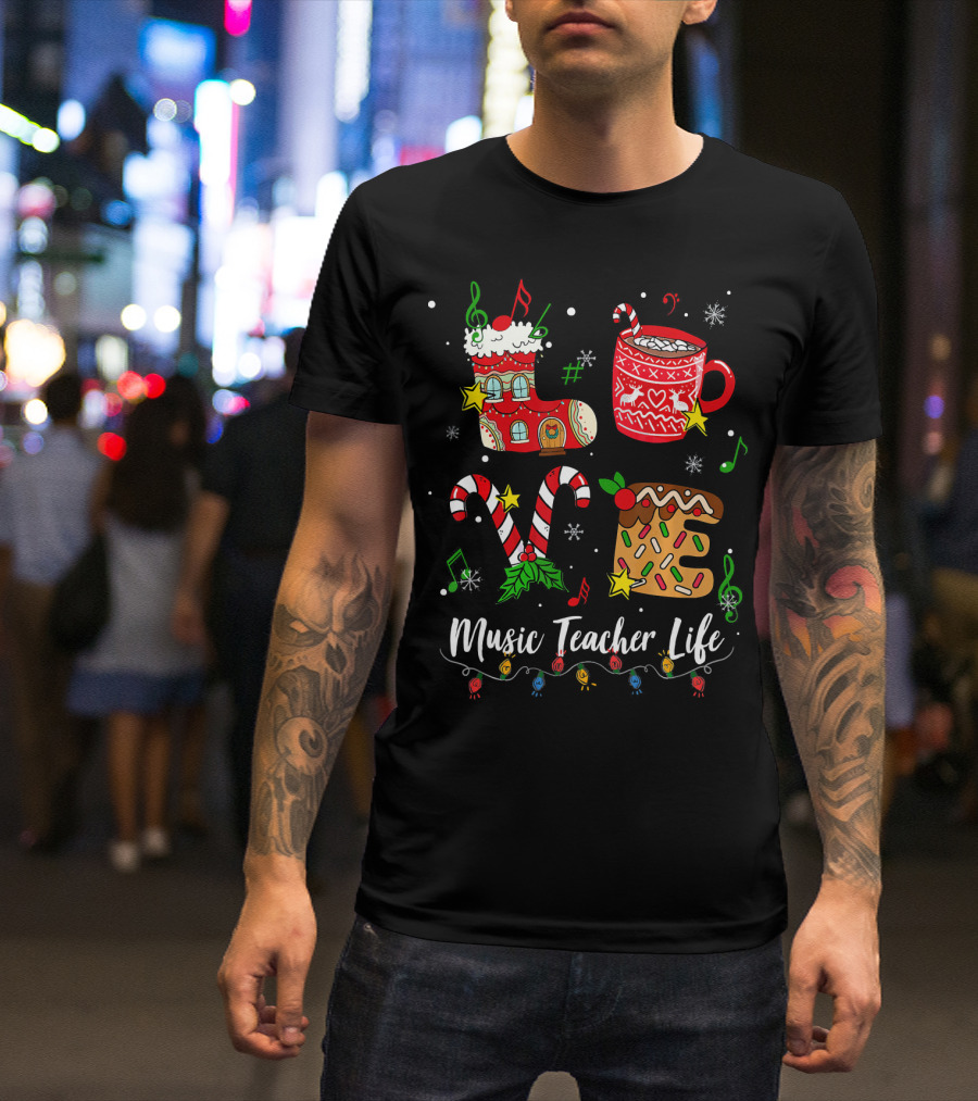 Music Teacher Life Christmas Holiday Festive Elements T-Shirt
