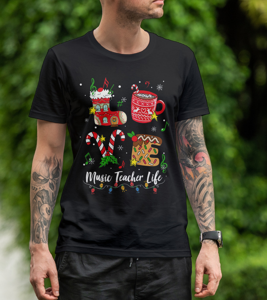 Music Teacher Life Christmas Holiday Festive Elements T-Shirt