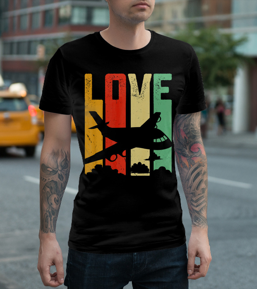 Love Airplane Cool Pilot Flying Vintage T-Shirt