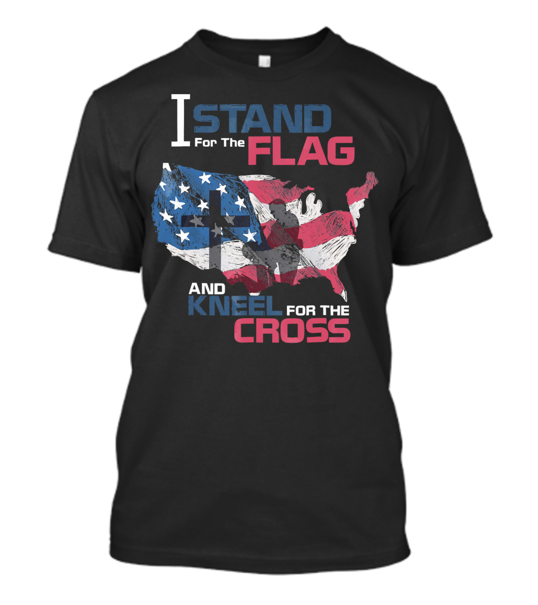 I Stand For The Flag And Kneel For The Cross American Flag Map T-Shirt