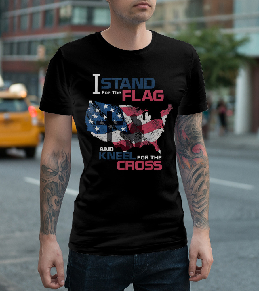 I Stand For The Flag And Kneel For The Cross American Flag Map T-Shirt