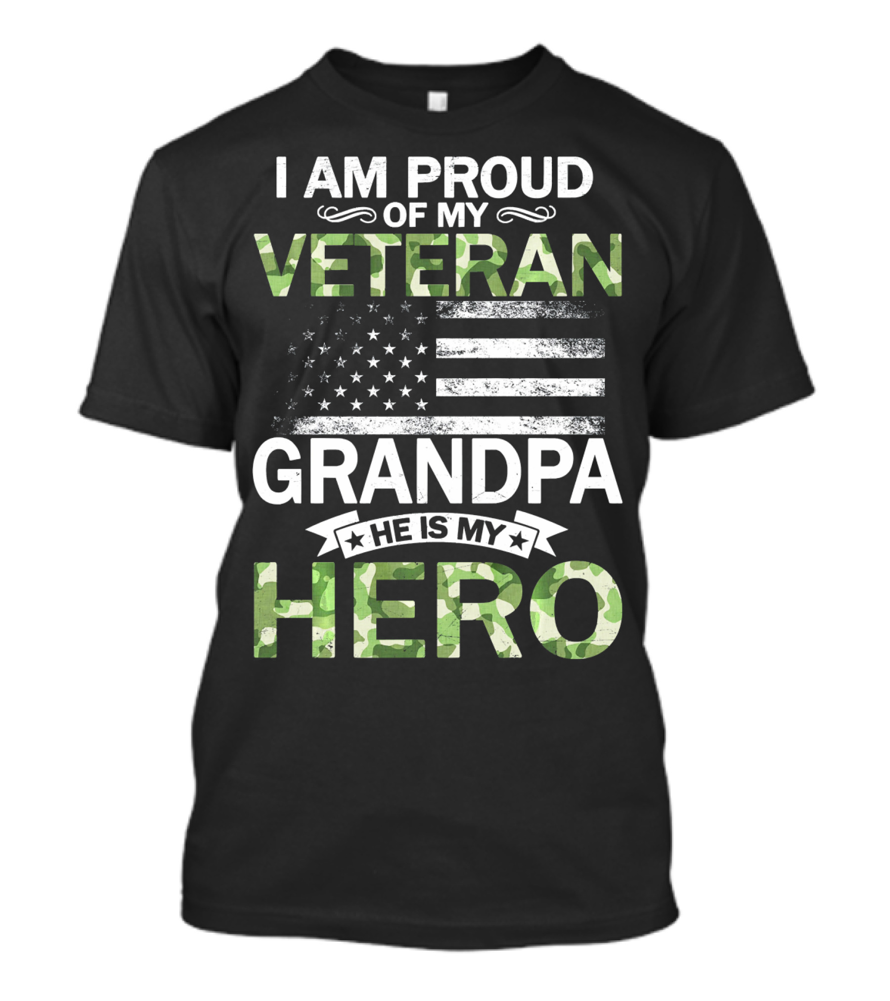 I Am Proud Of My Veteran Grandpa He Is My Hero American Flag Camouflage T-Shirt
