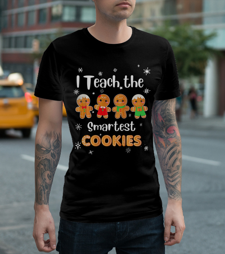 I Teach The Smartest Cookies Pre K Teacher Gingerbread Snowflakes T-Shirt
